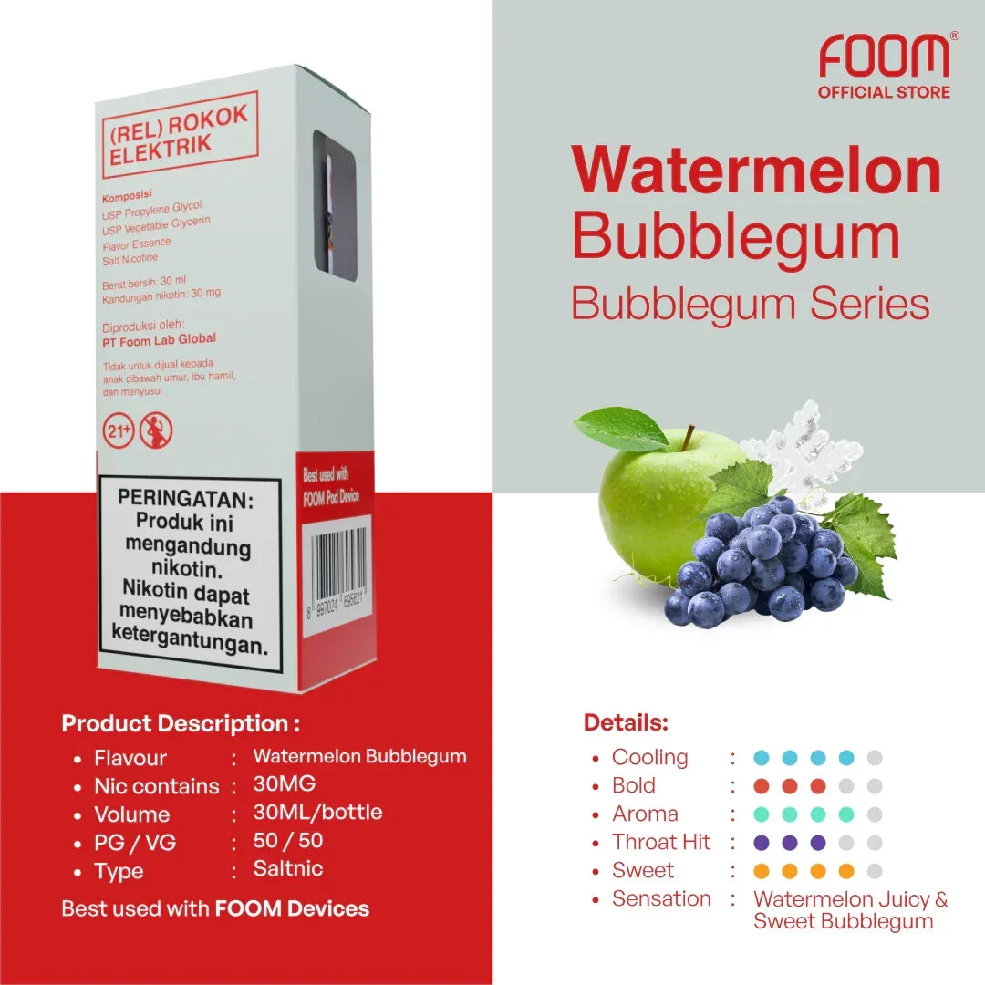 FOOM Liquid Vape Salt Nic Enak dan Pods Vape Terbaik | 8997024695621-watermelon_bubblegum_-_details