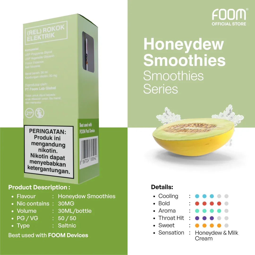 FOOM Liquid Vape Salt Nic Enak dan Pods Vape Terbaik | 8997024695942-honeydew_smoothies