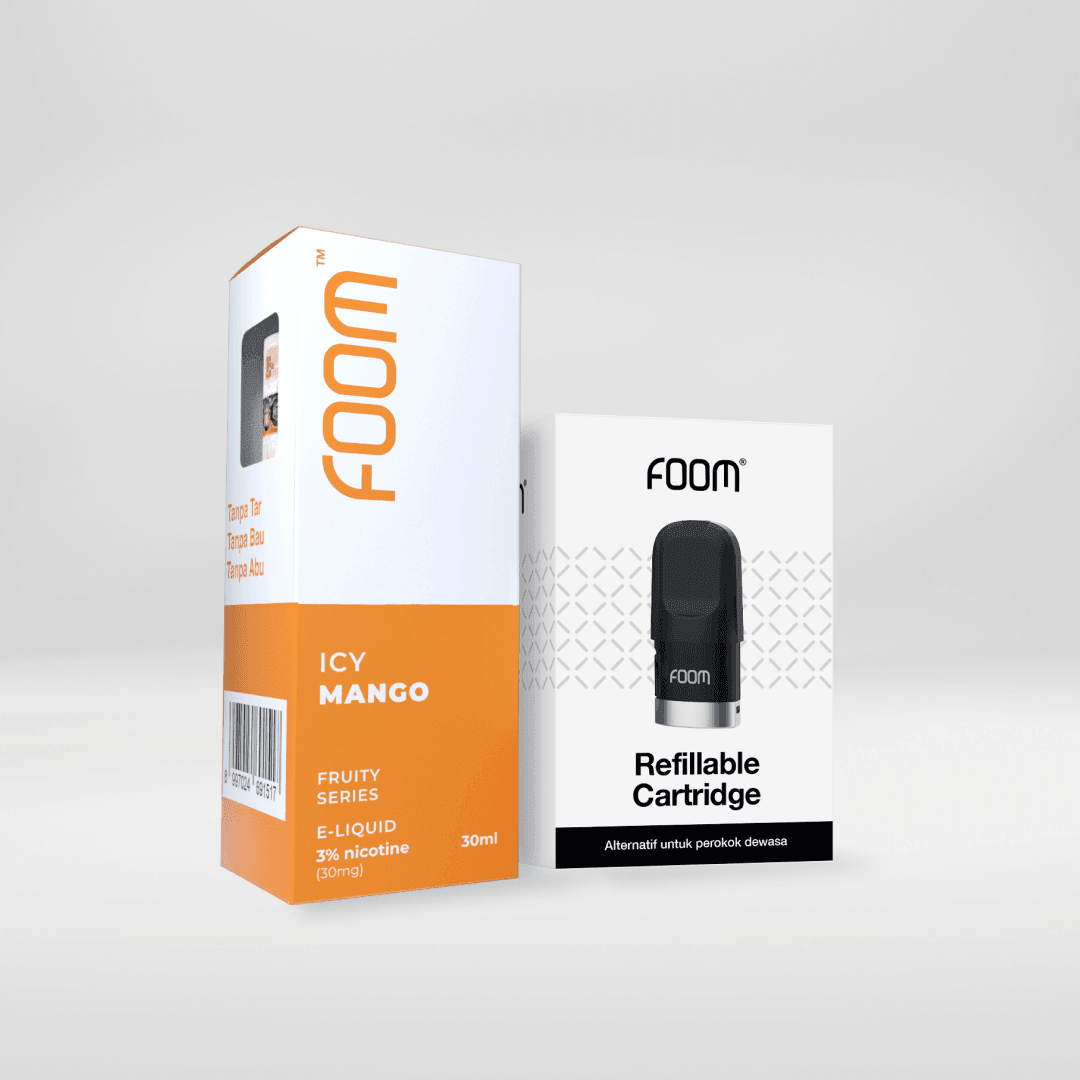 Paket Bulanan FOOM Cartridge + Liquid Fruity V2 Series | Liquid Vape Salt Nic Enak dan Pods Vape Terbaik - FOOM
