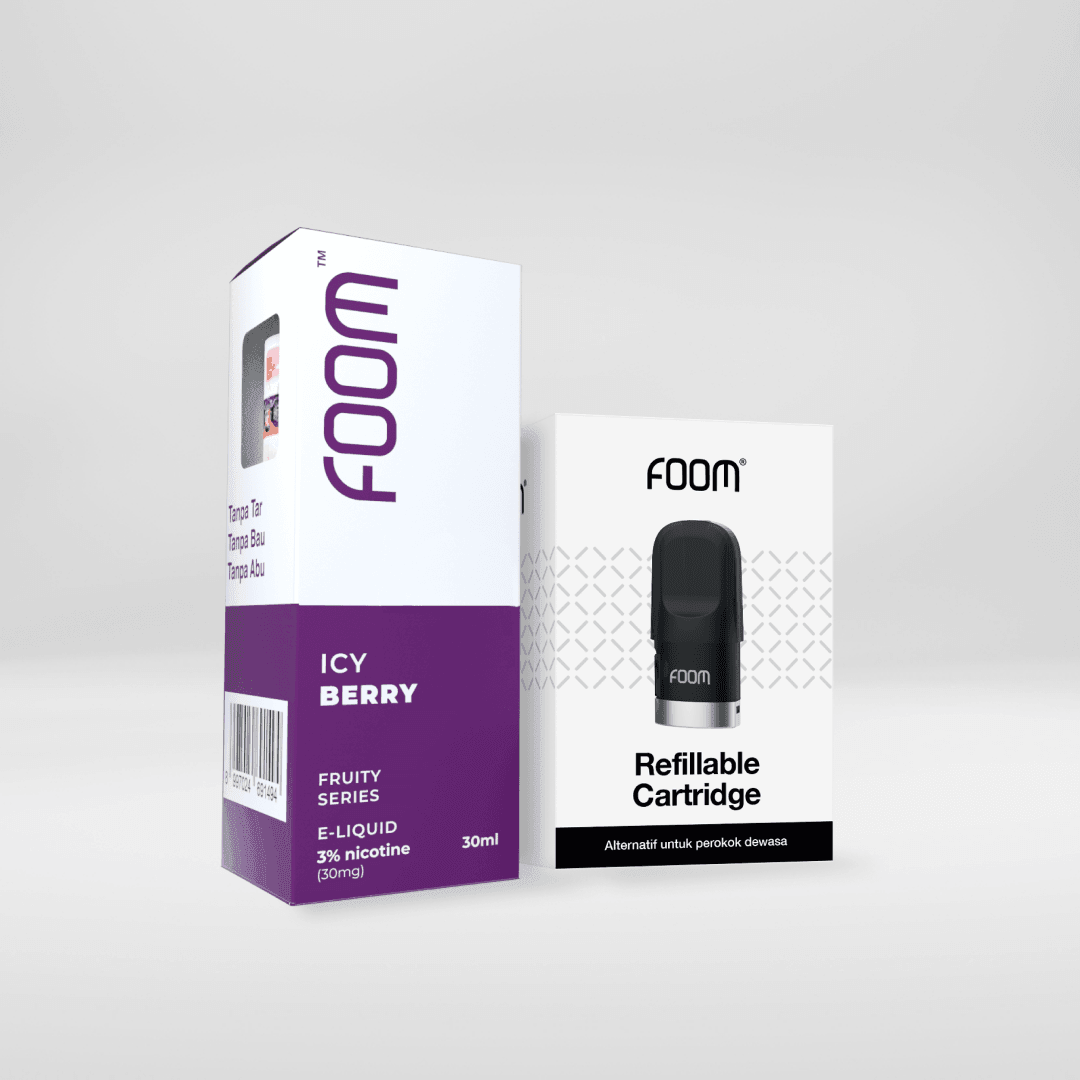 Paket Bulanan FOOM Cartridge + Liquid Fruity V2 Series | Liquid Vape Salt Nic Enak dan Pods Vape Terbaik - FOOM