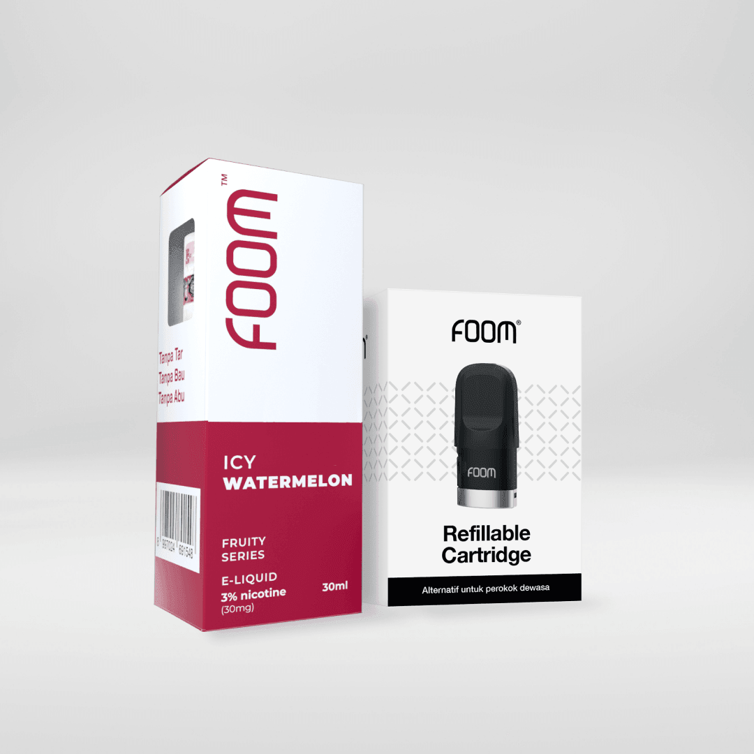 Paket Bulanan FOOM Cartridge + Liquid Fruity V2 Series | Liquid Vape Salt Nic Enak dan Pods Vape Terbaik - FOOM