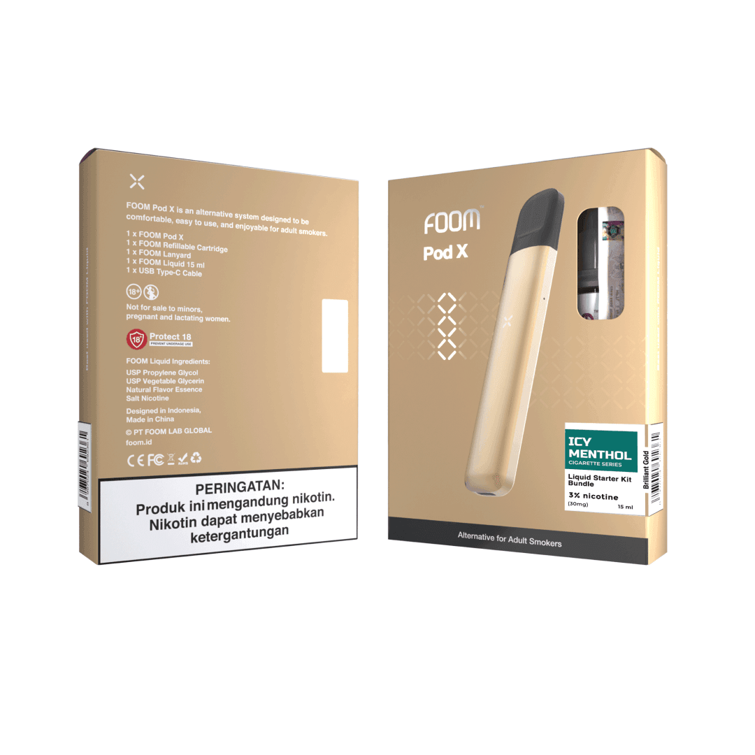 Pod X BRILLIANT GOLD Bundling Icy Menthol 15 ml | Liquid Vape Salt Nic Enak dan Pods Vape Terbaik - FOOM