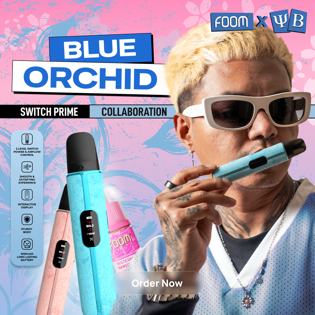 FOOM Pod X Switch Prime Blue Orchid X YB Reza Arap | FOOM Liquid Vape Salt Nic Terenak dan Pod Vape Terbaik