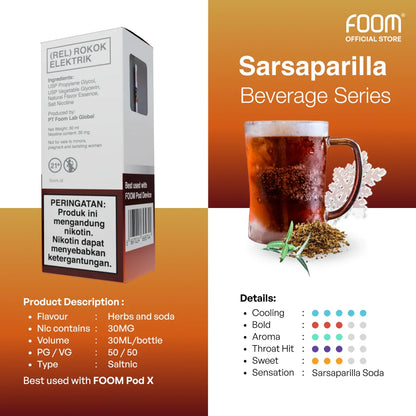FOOM Liquid Vape Salt Nic Enak dan Pods Vape Terbaik | Sarsaparilla-Details