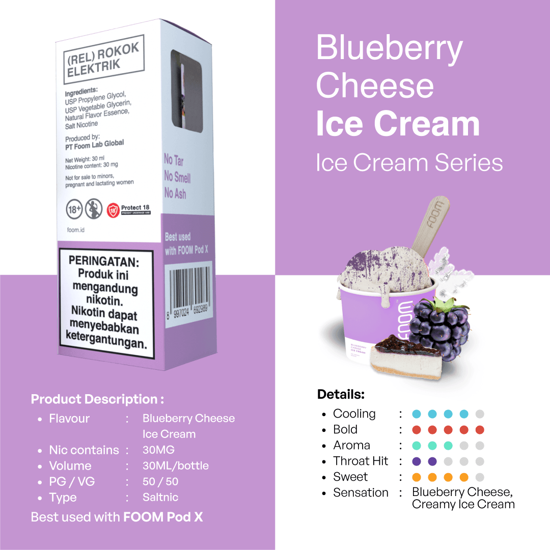Liquid BLUEBERRY CHEESE ICE CREAM - [Ice Cream Series] | Liquid Vape Salt Nic Enak dan Pods Vape Terbaik - FOOM
