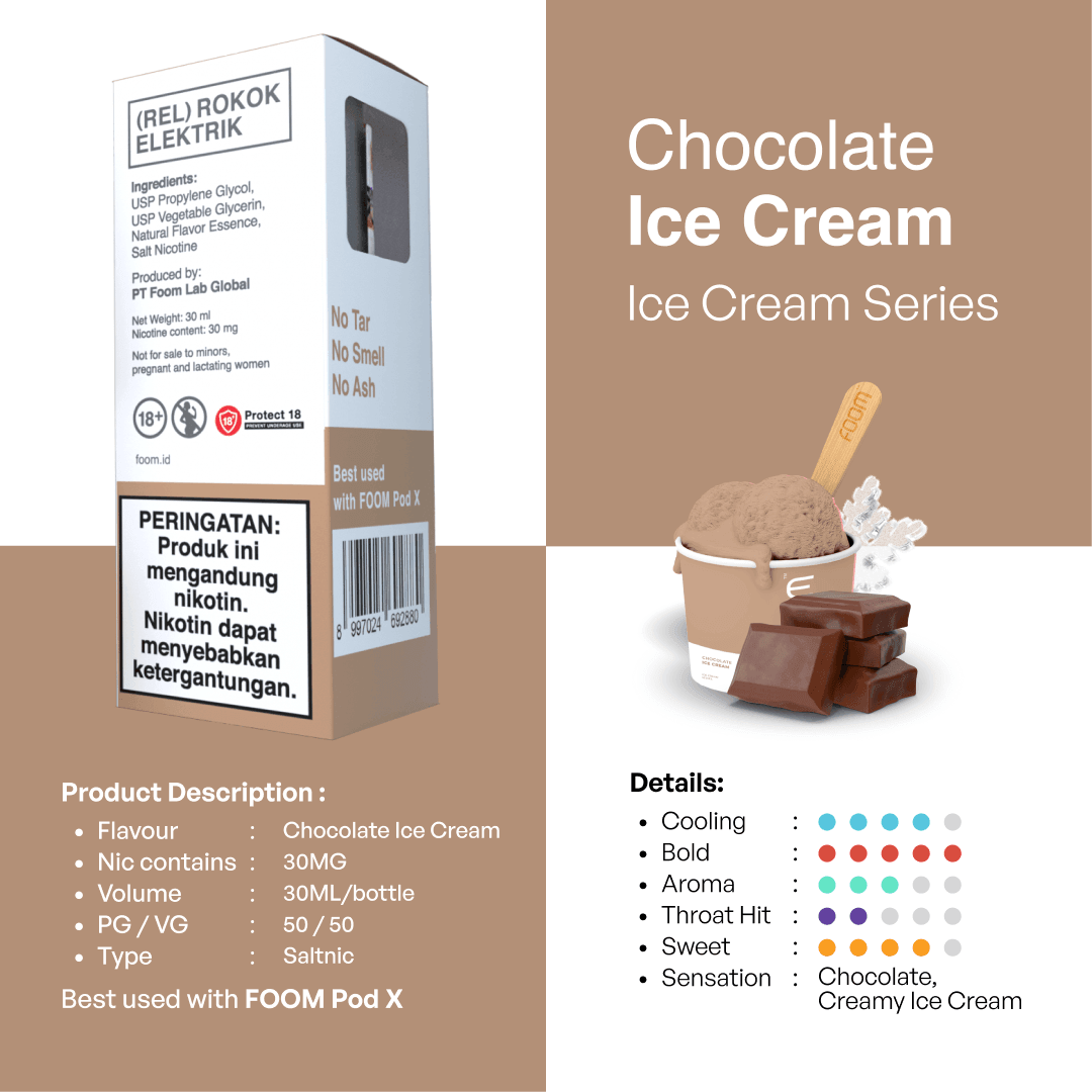 Liquid CHOCOLATE ICE CREAM - [Ice Cream Series] | Liquid Vape Salt Nic Enak dan Pods Vape Terbaik - FOOM