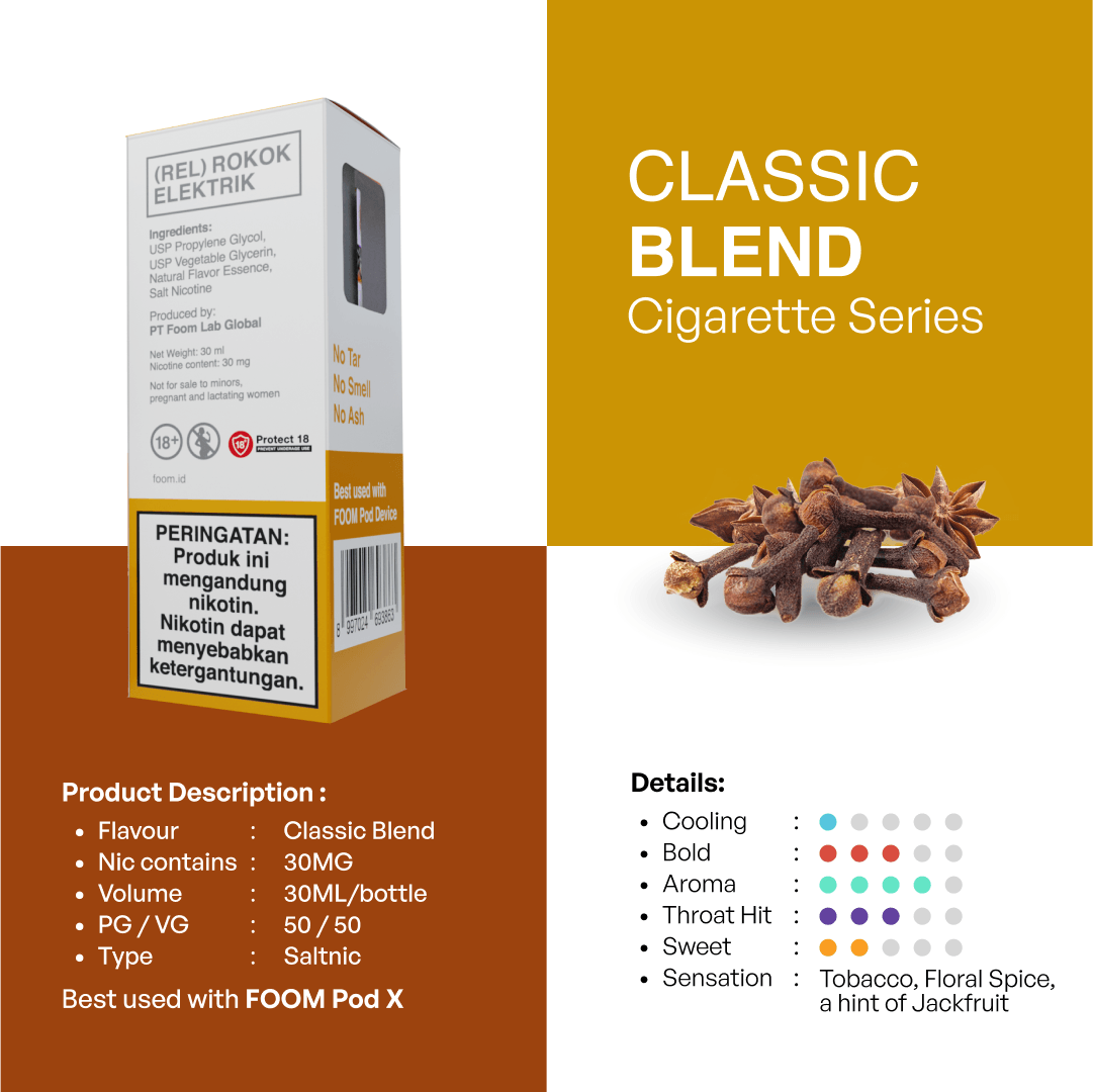 Liquid CLASSIC BLEND - [Cig Series] | Liquid Vape Salt Nic Enak dan Pods Vape Terbaik - FOOM