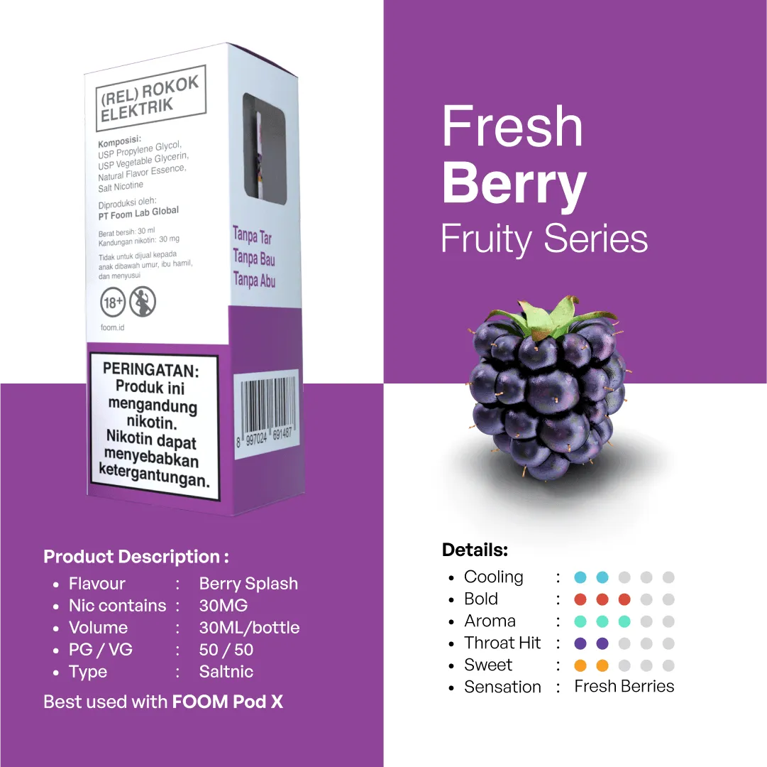 Liquid FRESH BERRY - [Fruity Series V1] | Liquid Vape Salt Nic Enak dan Pods Vape Terbaik - FOOM