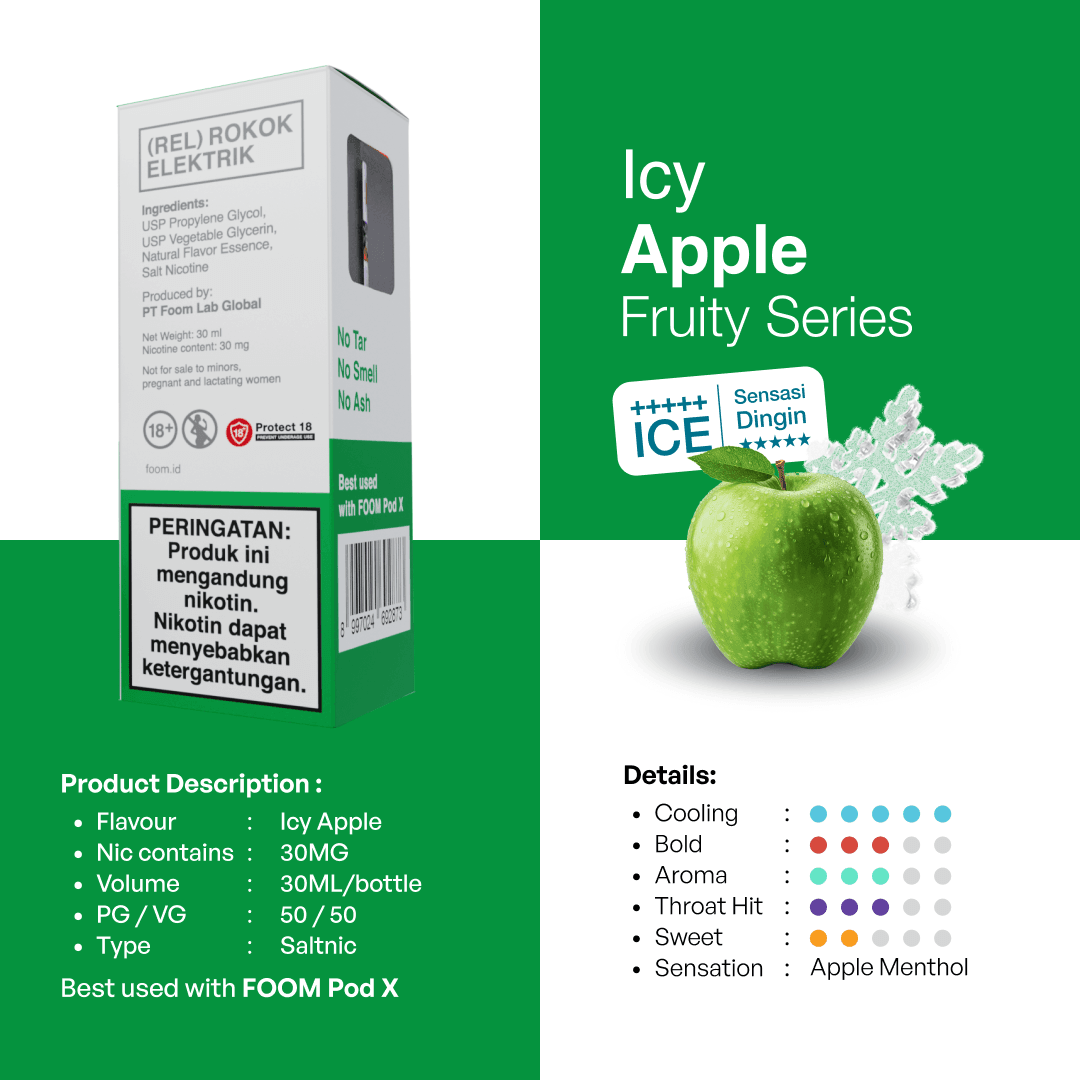 Liquid ICY APPLE - [Icy Series] | Liquid Vape Salt Nic Enak dan Pods Vape Terbaik - FOOM