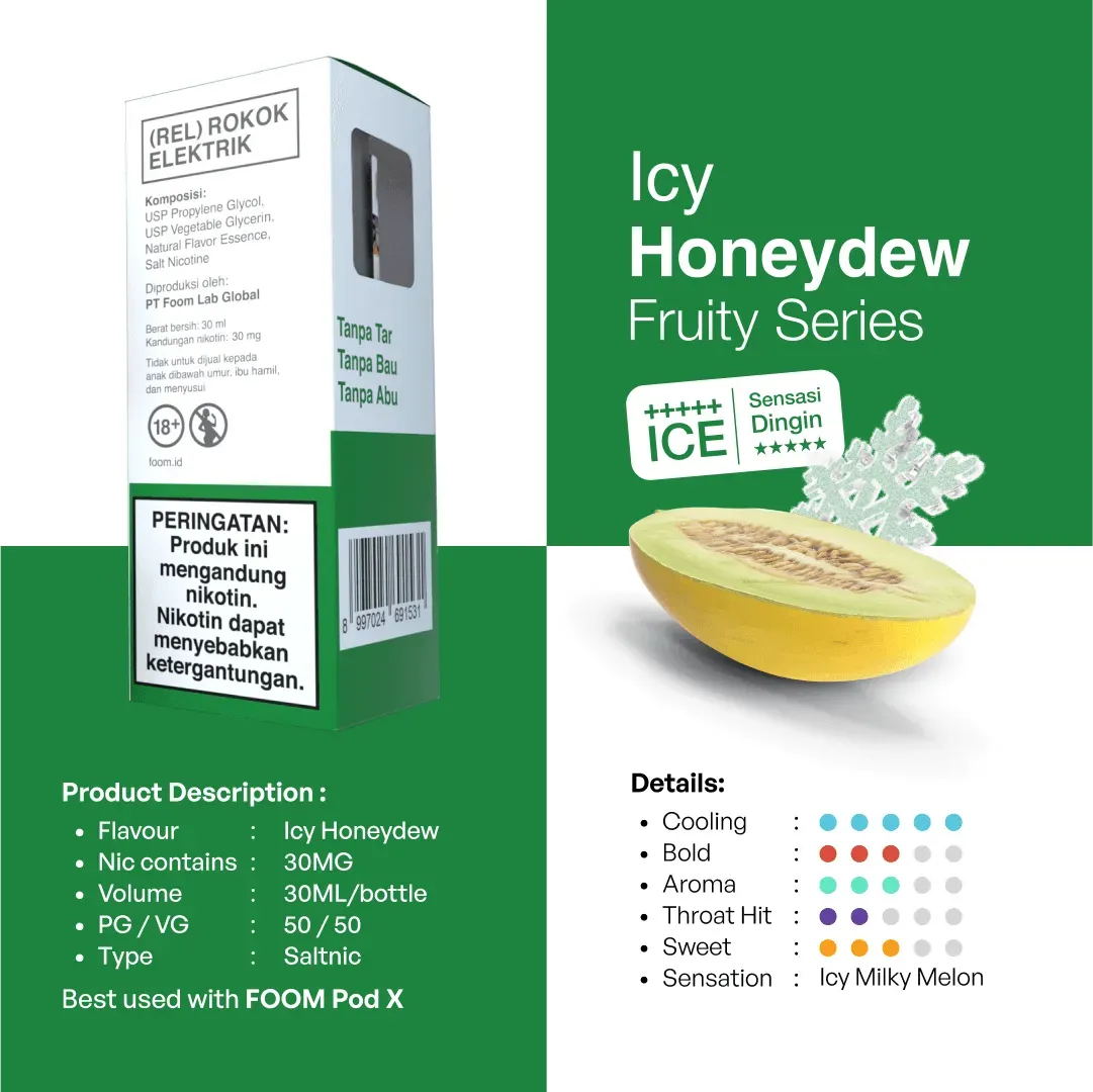 Liquid ICY HONEYDEW - [Fruity Series V2] | Liquid Vape Salt Nic Enak dan Pods Vape Terbaik - FOOM