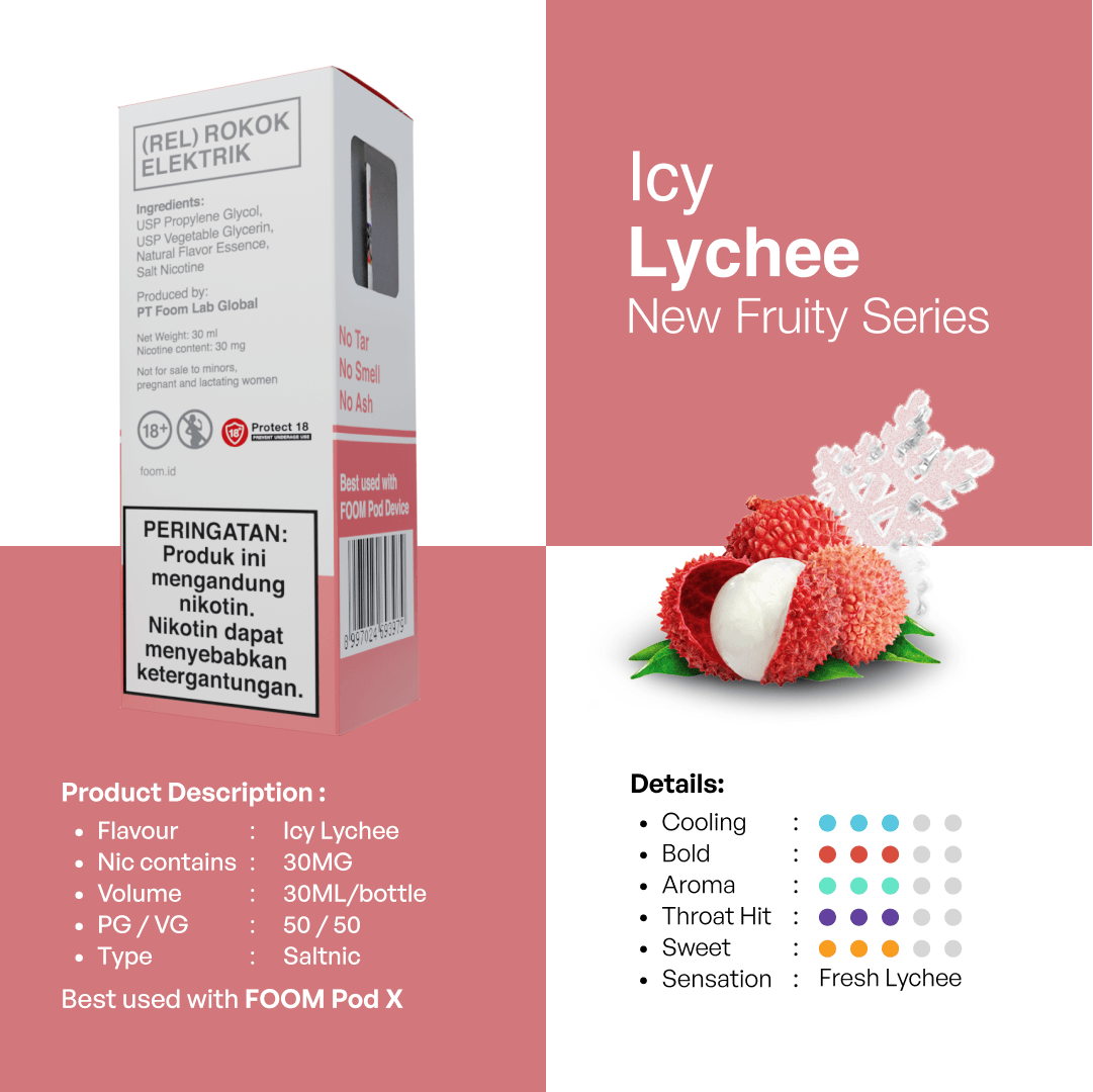 Liquid ICY LYCHEE - [Icy Fruity Series] | Liquid Vape Salt Nic Enak dan Pods Vape Terbaik - FOOM