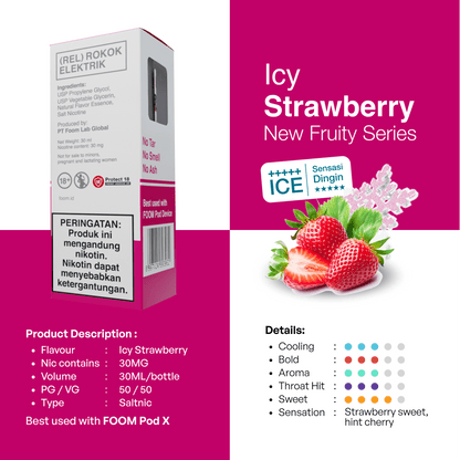 Liquid ICY STRAWBERRY - [Icy Fruity Series] | Liquid Vape Salt Nic Enak dan Pods Vape Terbaik - FOOM