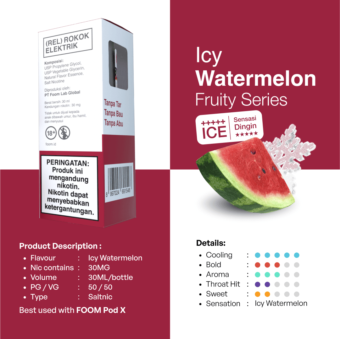Liquid ICY WATERMELON - [Fruity Series V2] | Liquid Vape Salt Nic Enak dan Pods Vape Terbaik - FOOM