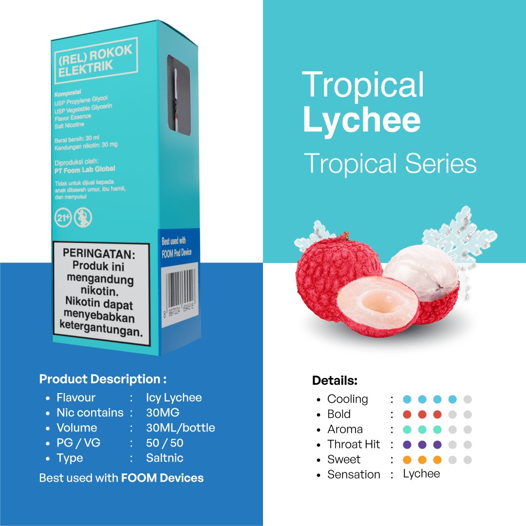 Liquid LYCHEE - [Tropical Series Flooid] | Liquid Vape Salt Nic Enak dan Pods Vape Terbaik - FOOM