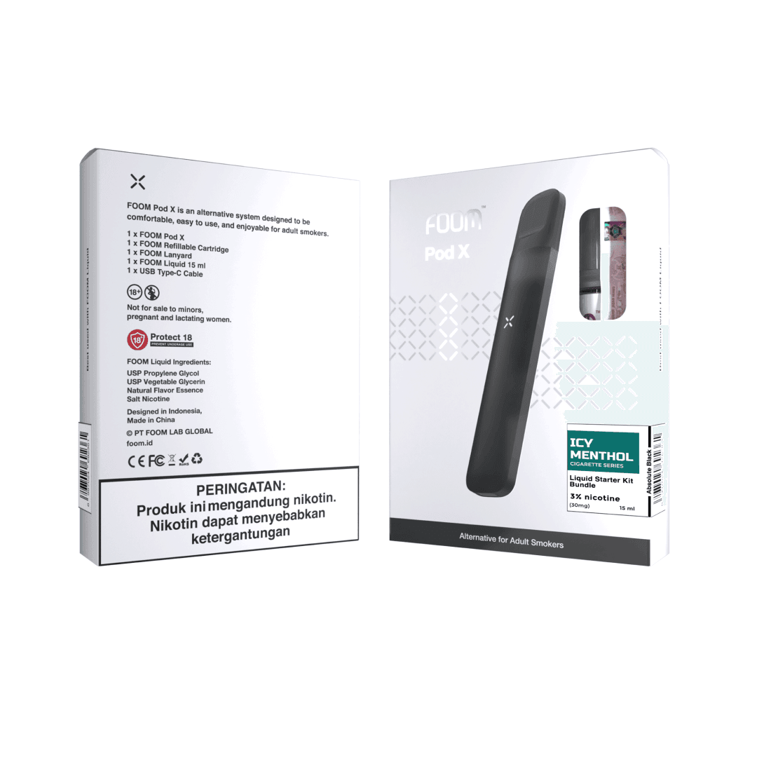 Pod X ABSOLUTE BLACK Bundling Icy Menthol 15 ml | Liquid Vape Salt Nic Enak dan Pods Vape Terbaik - FOOM