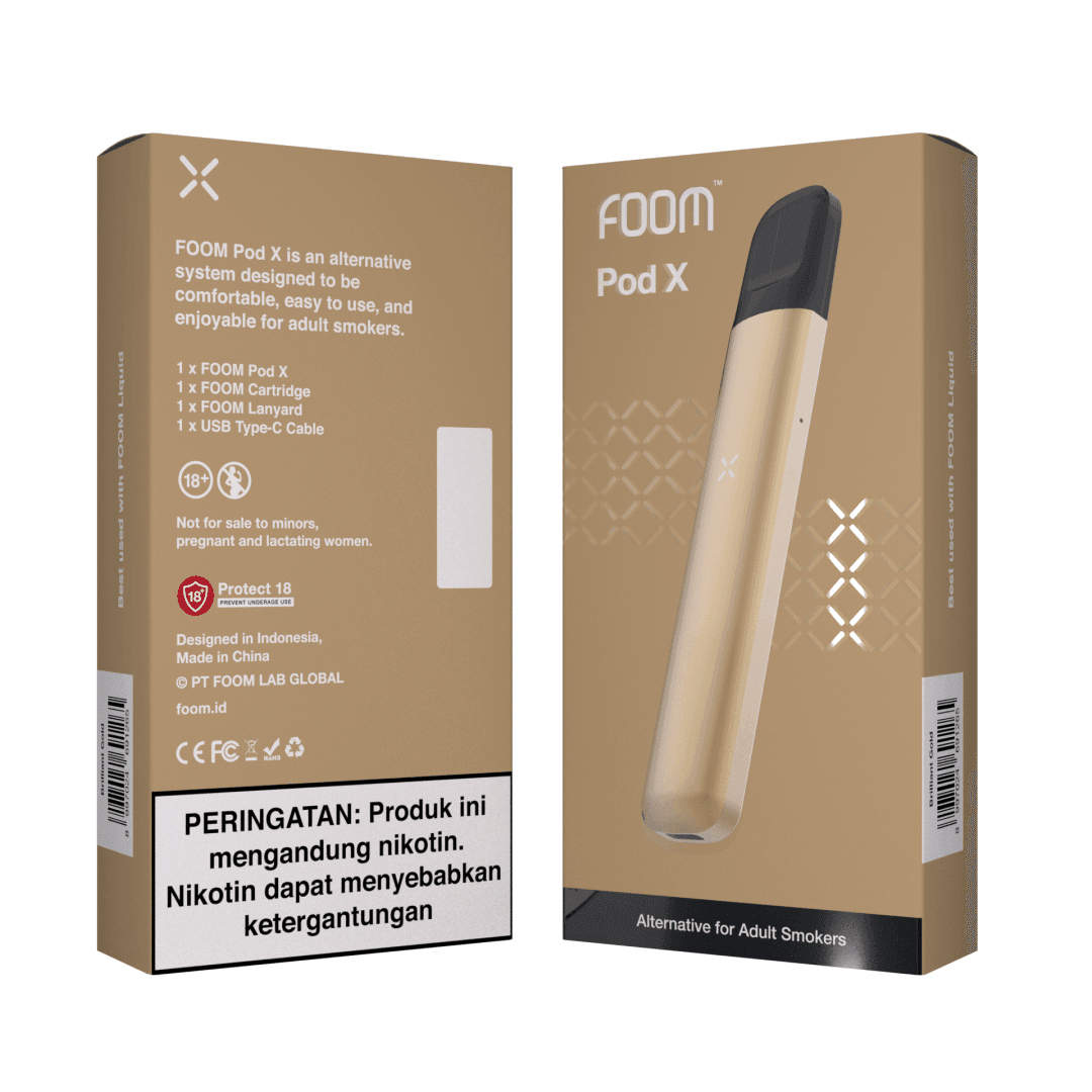 Pod X - BRILLIANT GOLD | Liquid Vape Salt Nic Enak dan Pods Vape Terbaik - FOOM